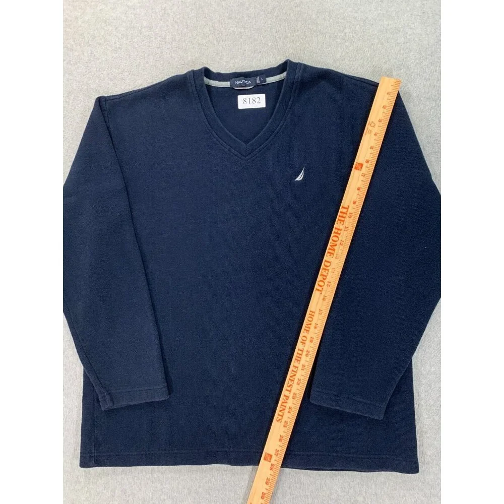 Nautica 100% Cotton V-Neck Midweight Sweater‎ (Men's Large) Blue